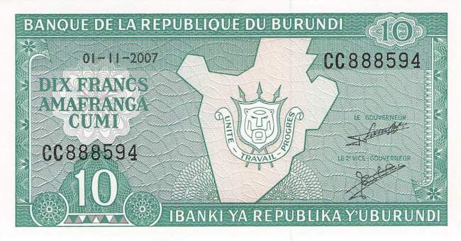 Burundi p33e 10 Francs 2007
